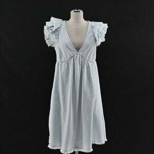 Twinset Actitude Denim Dress Frayed Sleeves‎ Size S Blue Babydoll Ruffle Casual